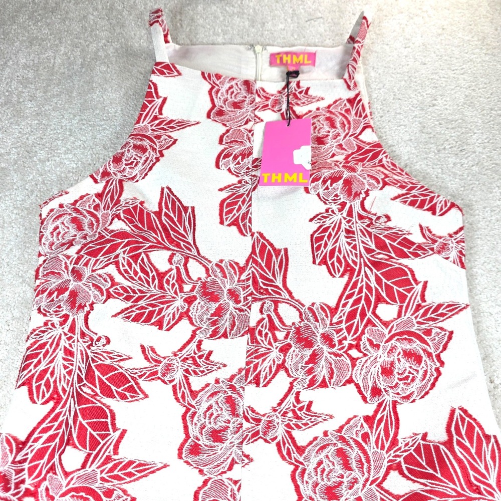 THML Mini Sheath Dress Womens XS White Red‎ Floral Jacquard Lined Sleeveless NWT